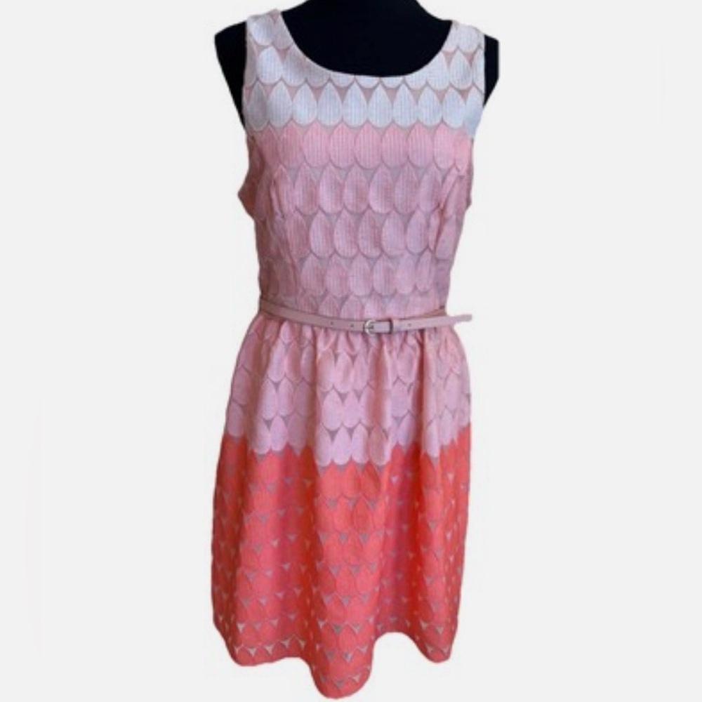Maurices Pink Ombre Embroidered Boho Spring Easter Belted Dress